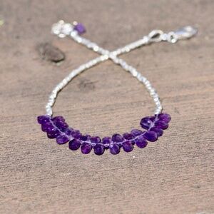 Handcrafted Natural Amethyst Bracelet Sterling Silver Karen Hill Tribe Beads